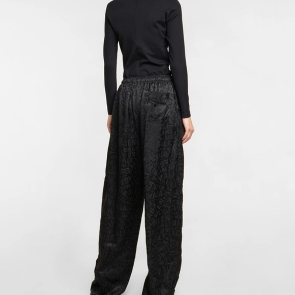 Balenciaga Women's Black Silk Logo Wide-Leg Pants - Picture 3 of 5